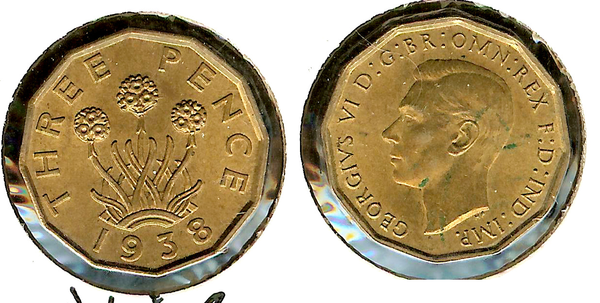 ROYAUME-UNI 3 Pence Georges VI 1938 SPL+